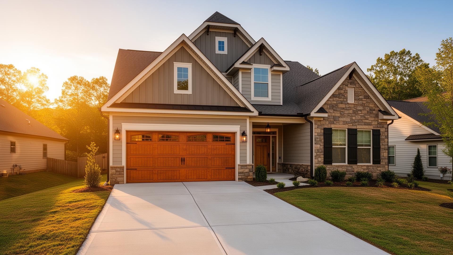 Modern garage door installation on a beautiful Kings Mountain home